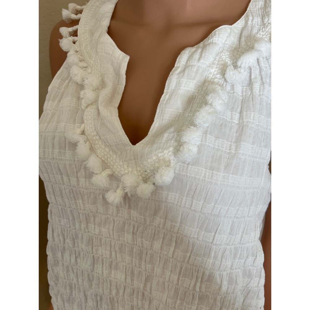 Vineyard Vines Smocked Sleeveless Lined Cotton Dress V-neck Pom-Pom Trim Size S - Picture 9 of 9